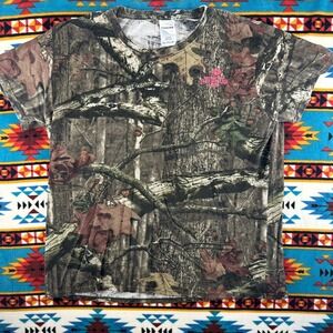 Mossy Oak‎ Break-Up Camo T-Shirt Pink Logo Hunting Outdoors 2XL